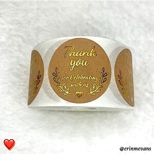 Thank You Stickers 600 Brown Craft Gold Foil Celebrating Clearance